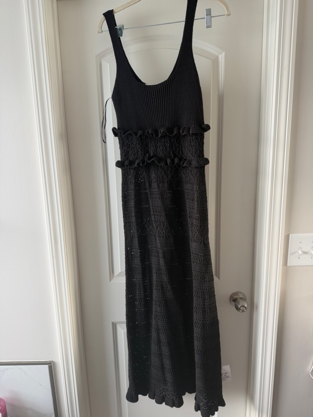 ASOS Black Crochet Knit Maxi Dress with Ruffle Details